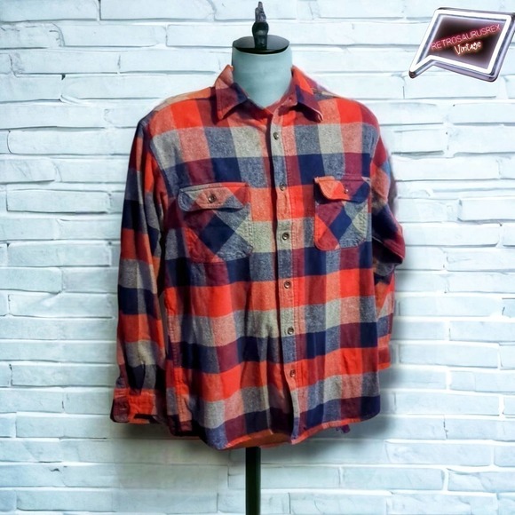 Vintage Men’s Field N’ Forest Blue Plaid Grunge Flannel Shirt, Large - Picture 7 of 8